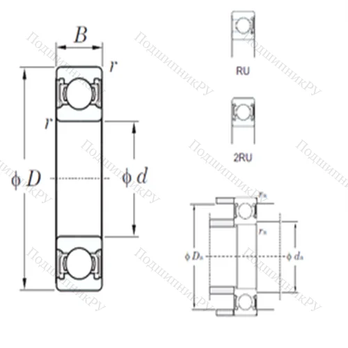 Подшипник шариковый радиальный 6812-2RU