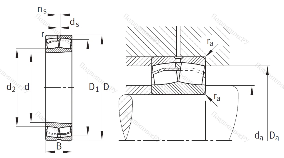 Сферический роликовый подшипник с конической посадкой на вал 1153511 АН (22211 CKW 33)